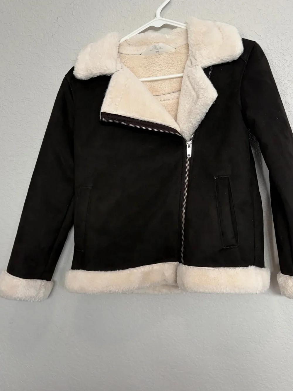 H&M Black Teddy Shearling Jacket with Cream Trim
